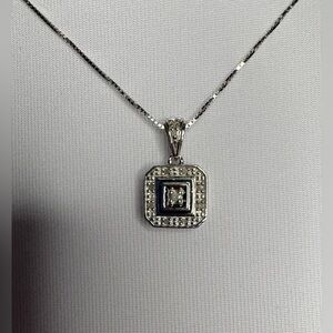 Womens 14K White Gold Over Sterling Silver Diamonds 16.3 Inch Designer Necklace